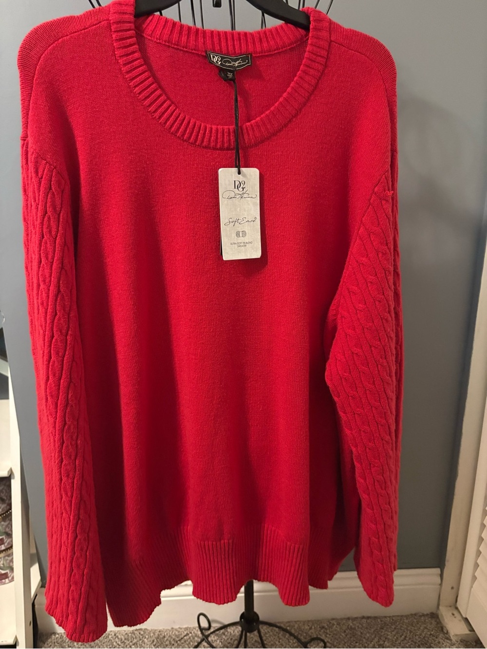 Q2 Red Crewneck Sweater with Cable Sleeves